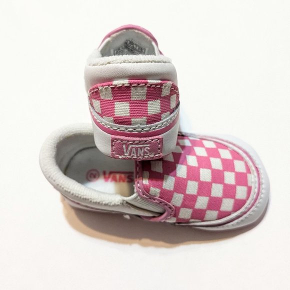 VANS Baby/infant shoes, classic slip-on pink and white checkerboard walkers - Picture 5 of 13